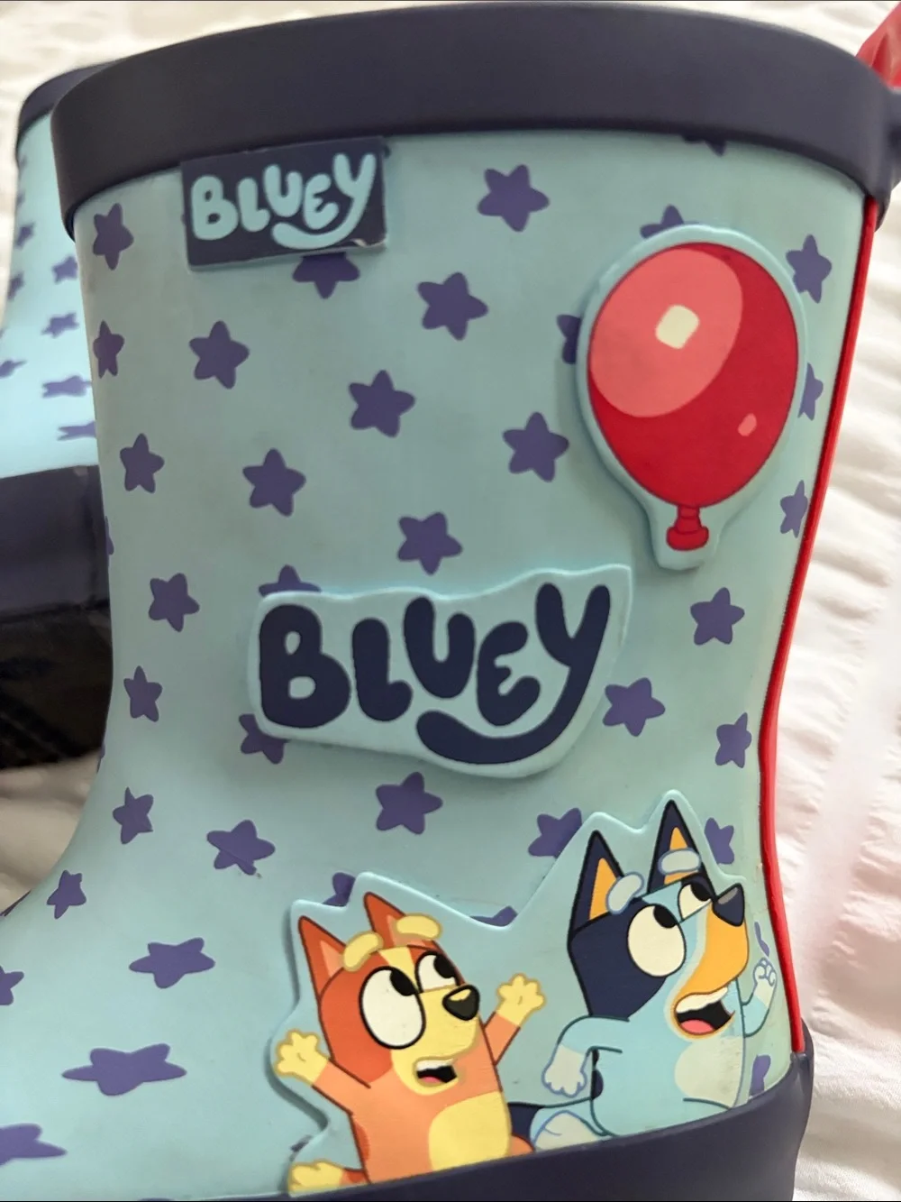 Bluey Kids' Light Blue Star Rain Boots in Navy/ Red Trim. Size 5/6 for Babies.